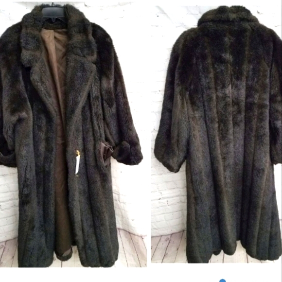 Jackets & Blazers - Full length Long Brown Faux Fur Coat jacket warm